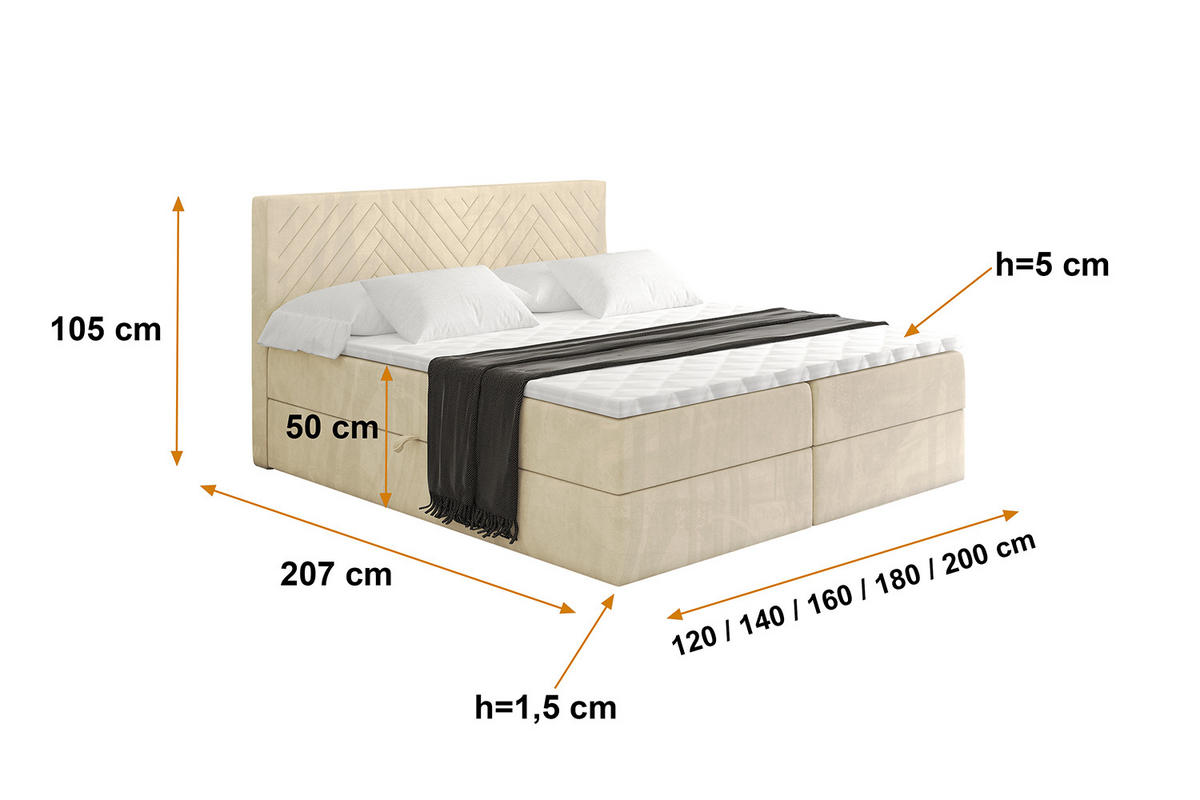 BOXBETT mit Matratze H3 und Lattenrost - VEXA - 120x200 - Beige Monolith - Beige, Holzwerkstoff/Kunststoff (120/200cm) - ALTDECOR