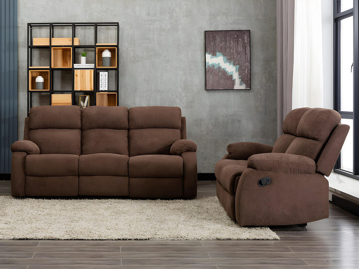 COUCHGARNITUR - 5 Personen - stoff - braun Tolzano - Braun, Textil/Metall (201/100/96cm) - Vente-Unique