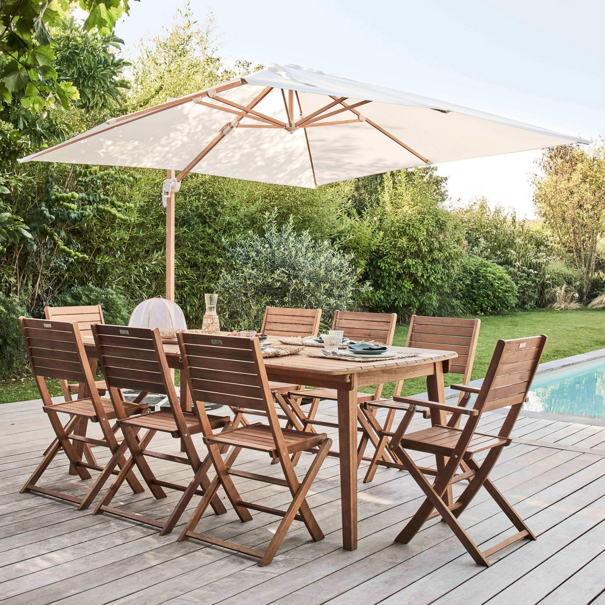 SONNENSCHIRM 3x3m mit 4 Gewichtsplatten, Weiß - Weiß, Metall (300/300cm) - Oviala