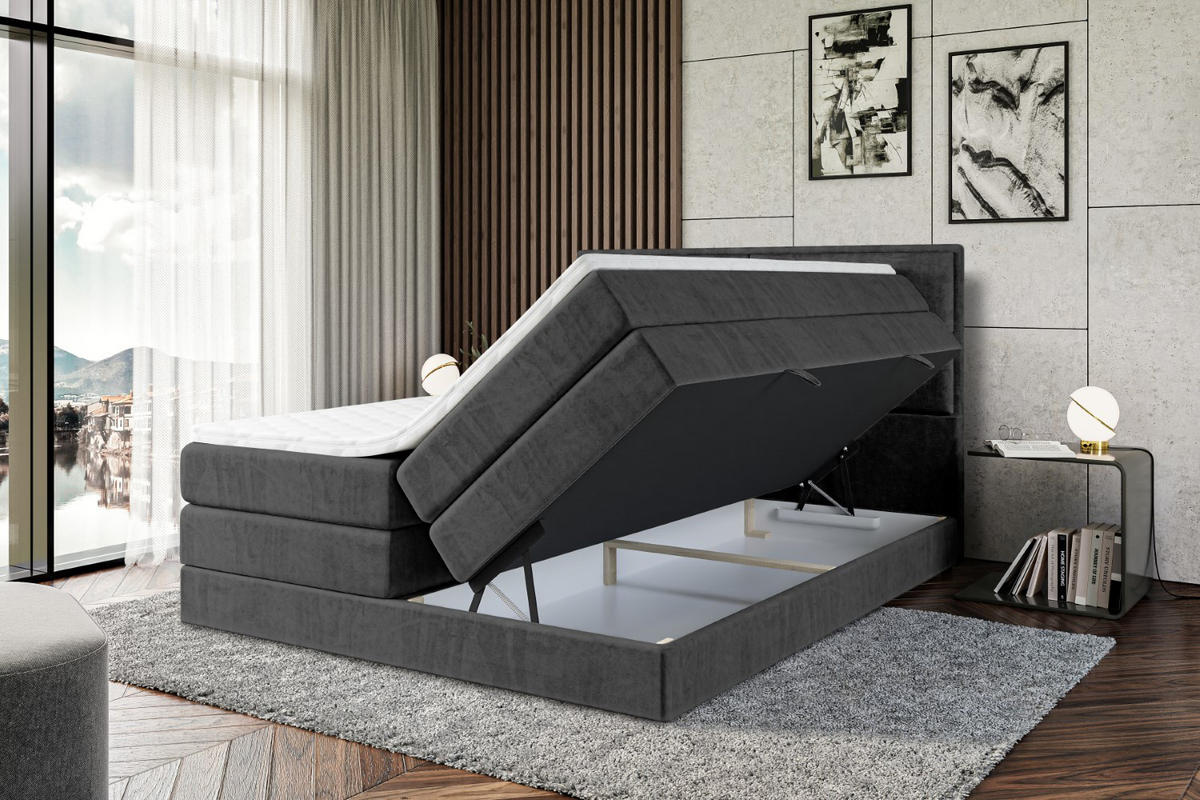 BOXSPRINGBETT AURA KING - 180 x 200 - H3/H4 - Schwarz - Schwarz, Holzwerkstoff (180/200cm) - ALTDECOR