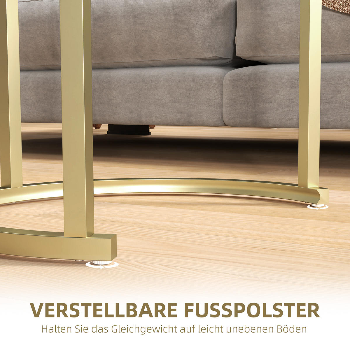 COUCHTISCH-SET aus 50x50x50 cm Stahl und Hartglas Gold, stapelbar mit verstellbaren Füßen - Goldfarben, Metall (50/50/50.5cm) - IVMEU