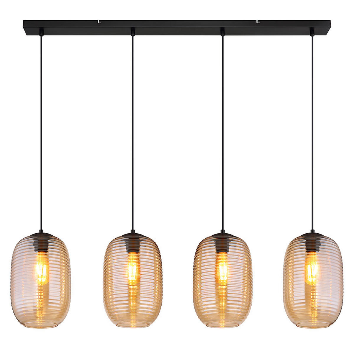 PENDELLEUCHTE Metall Schwarz, Glas Amber, 4-flammig - Orange, Glas (110/20/120cm) - Globo Lighting