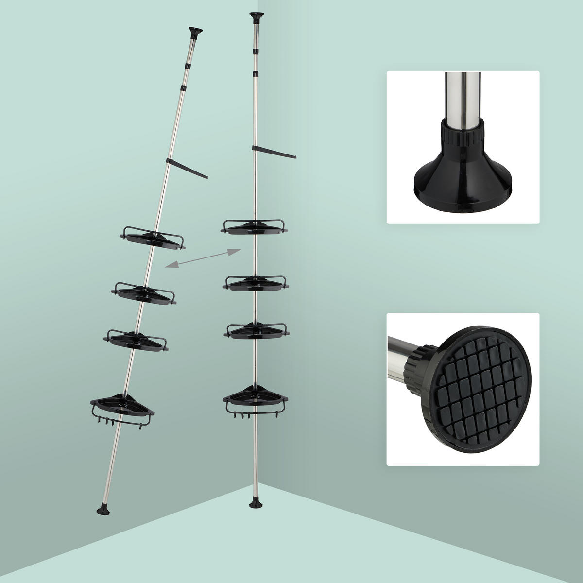DUSCHREGAL - Schwarz, Kunststoff/Metall (33/311/21cm) - Relaxdays