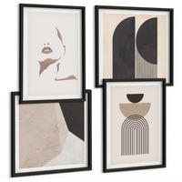 BILDER SET 4er Set - 50x50 cm & 40x60 cm Schwarzer Rahmen - Abstrakte weiß-braune Muster - Schwarz, Kunststoff (50/50cm) - TULUP