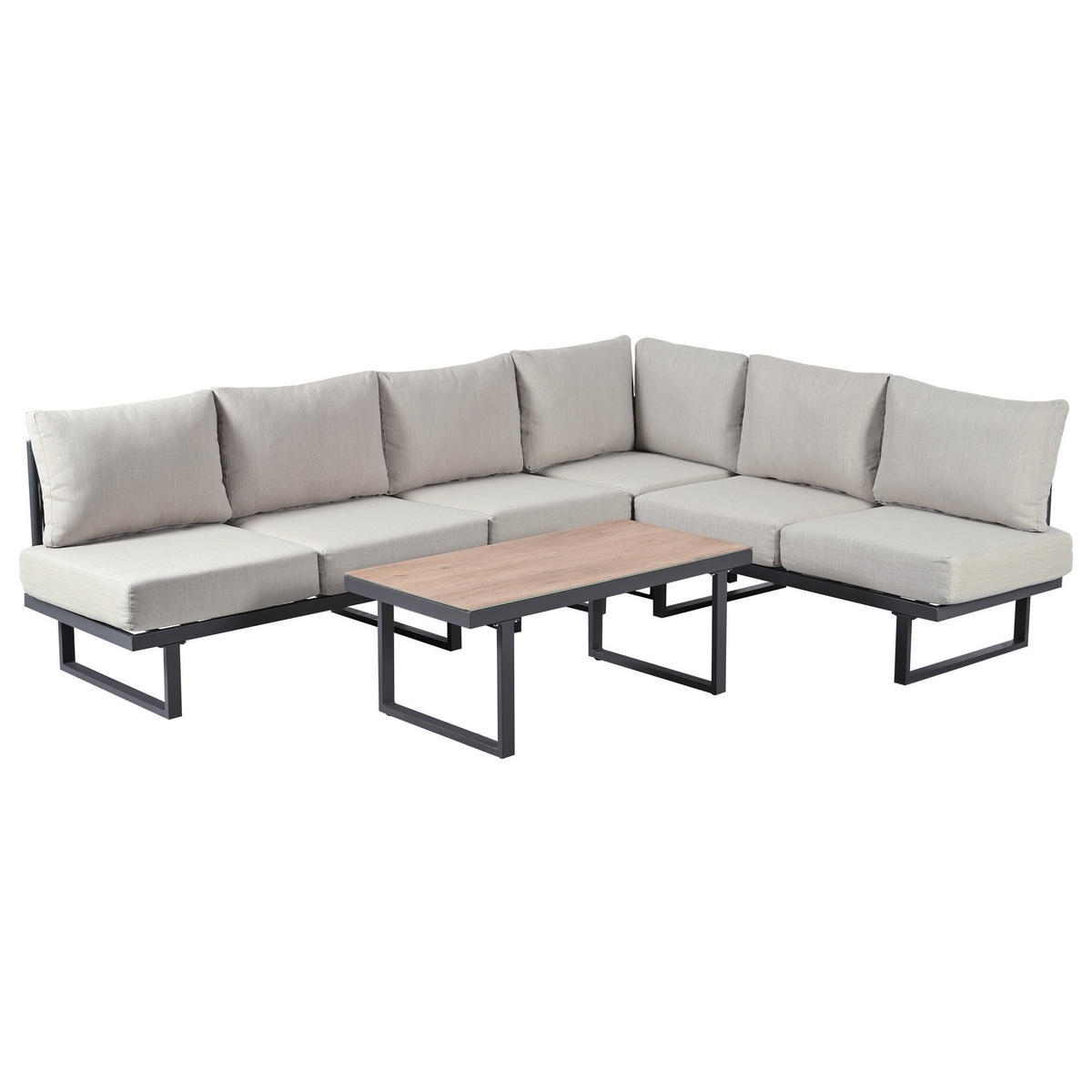 GARTENMÖBEL-SET 180/180/68 cm grau aus Polyester mit verzinktem Stahl und verstellbarer Rückenlehne - Grau, Textil - OKWISH