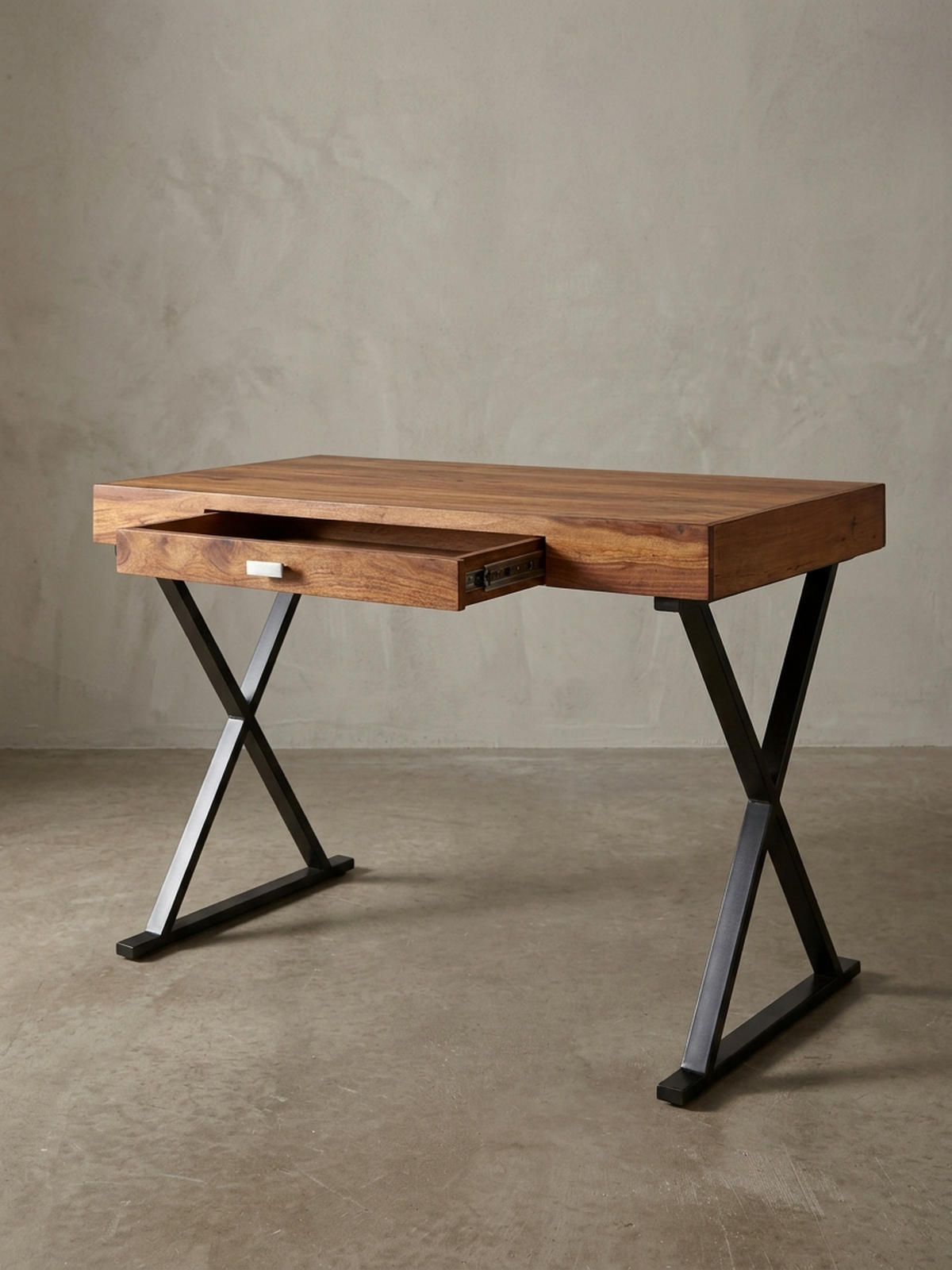 SCHREIBTISCH Massivholz X-Gestell Schublade, Schwarz 120x55x78 cm - Schwarz, Holz/Metall (55/120/78cm) - KADIMA DESIGN