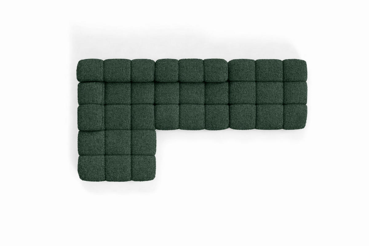 ECKSOFA L-Form Modular Mit Hocker, Bouclé-Stoff Abriamo, Dunkelgrün, Links, Selia - Dunkelgrün, Holz (285/160cm) - Kaiser Möbel