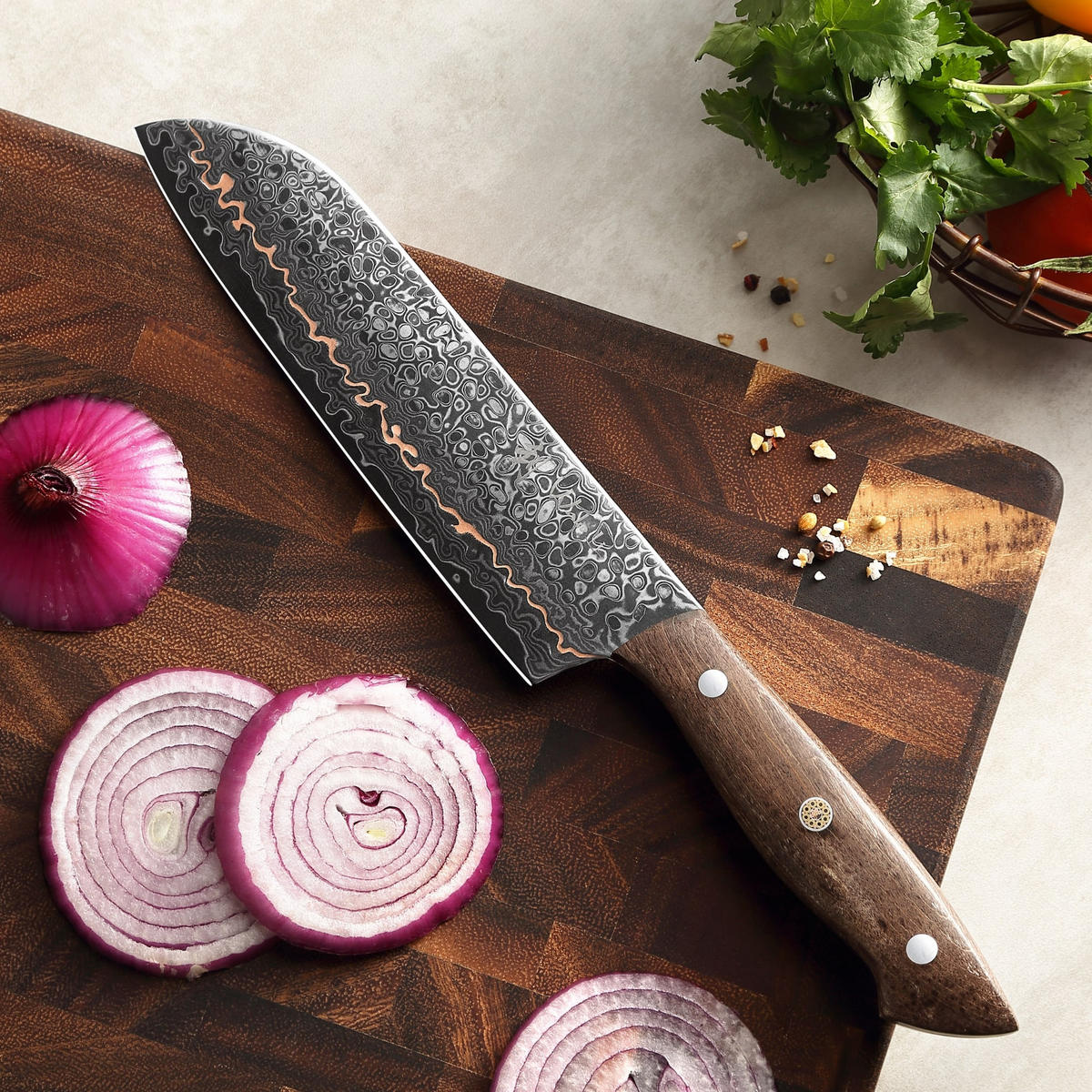 SANTOKUMESSER 18 cm - Kupferfarben, Holz/Metall (1cm) - Wakoli