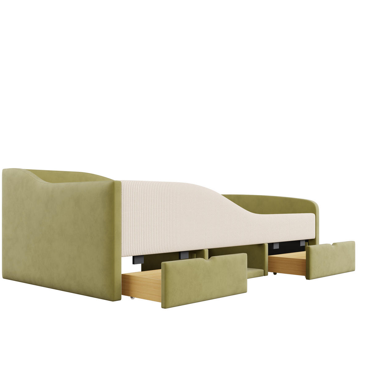POLSTERBETT 90/190 cm Grün/Elfenbein aus Samt mit 2 Schubladen - Grün, Textil (90/190cm) - OKMYHOME