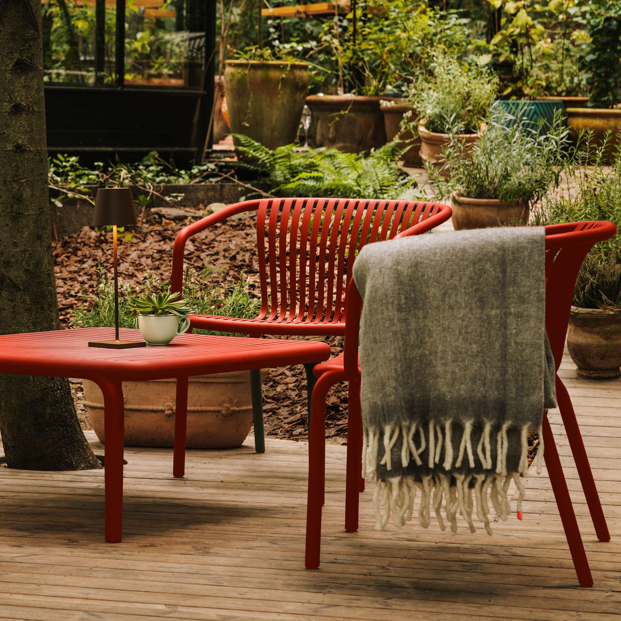 GARTEN ESSGRUPPE FICCARI, Gartenmöbel-Set 3-tlg, Rot - Rot, Kunststoff - KONSIMO®