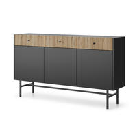 SIDEBOARD Dinley 3T 3S Schwarz, Braun 155/89,4/39 cm – mit langen Beinen und Lamellenfront - Schwarz/Braun, Holzwerkstoff/Metall (155/89.4/39cm) - AX Living