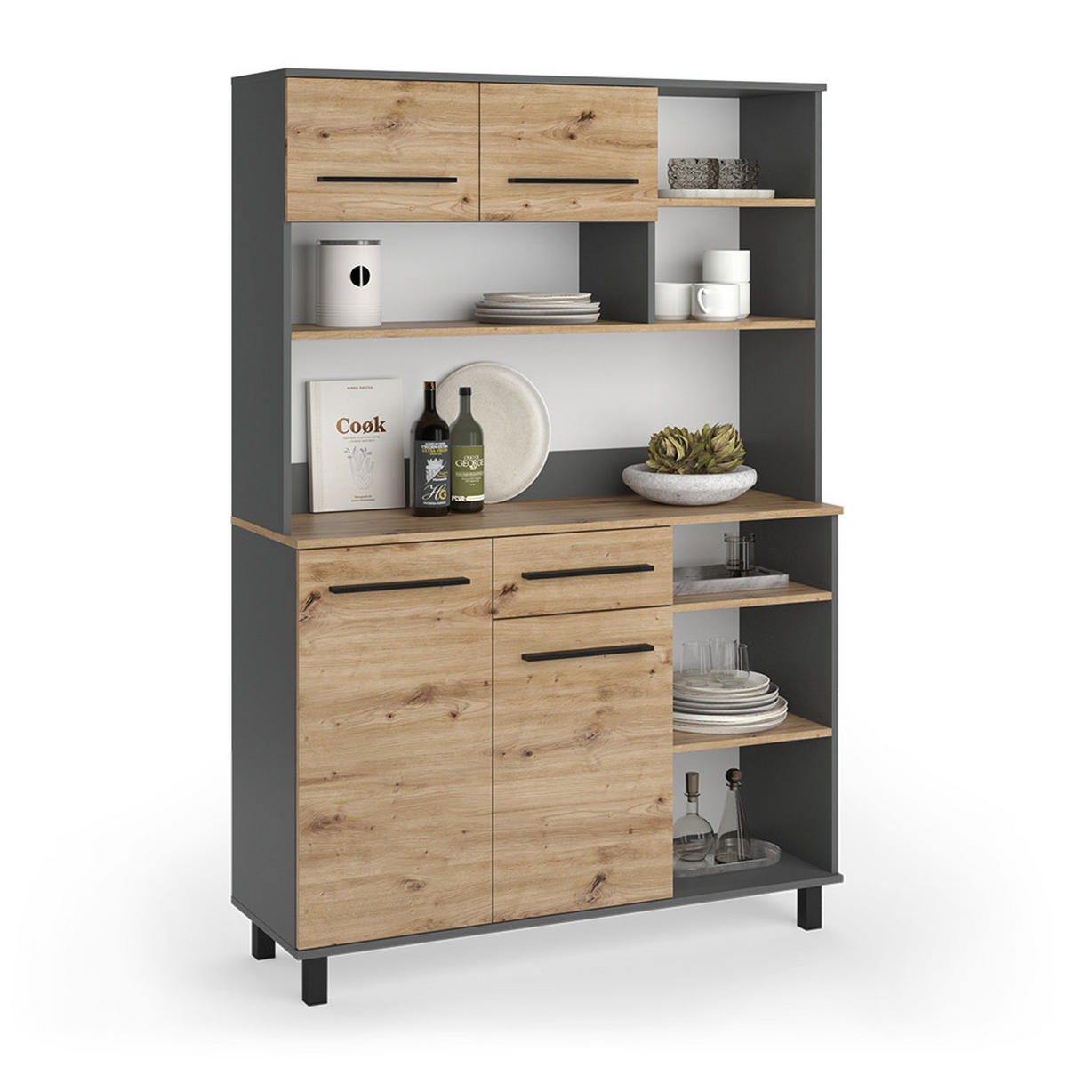 KÜCHENBUFFET Pure, Artisan-Eiche/Anthrazit, 120.2 x 177 cm - Anthrazit/Eiche Artisan, Holzwerkstoff (120.2/177/40.5cm) - Vicco