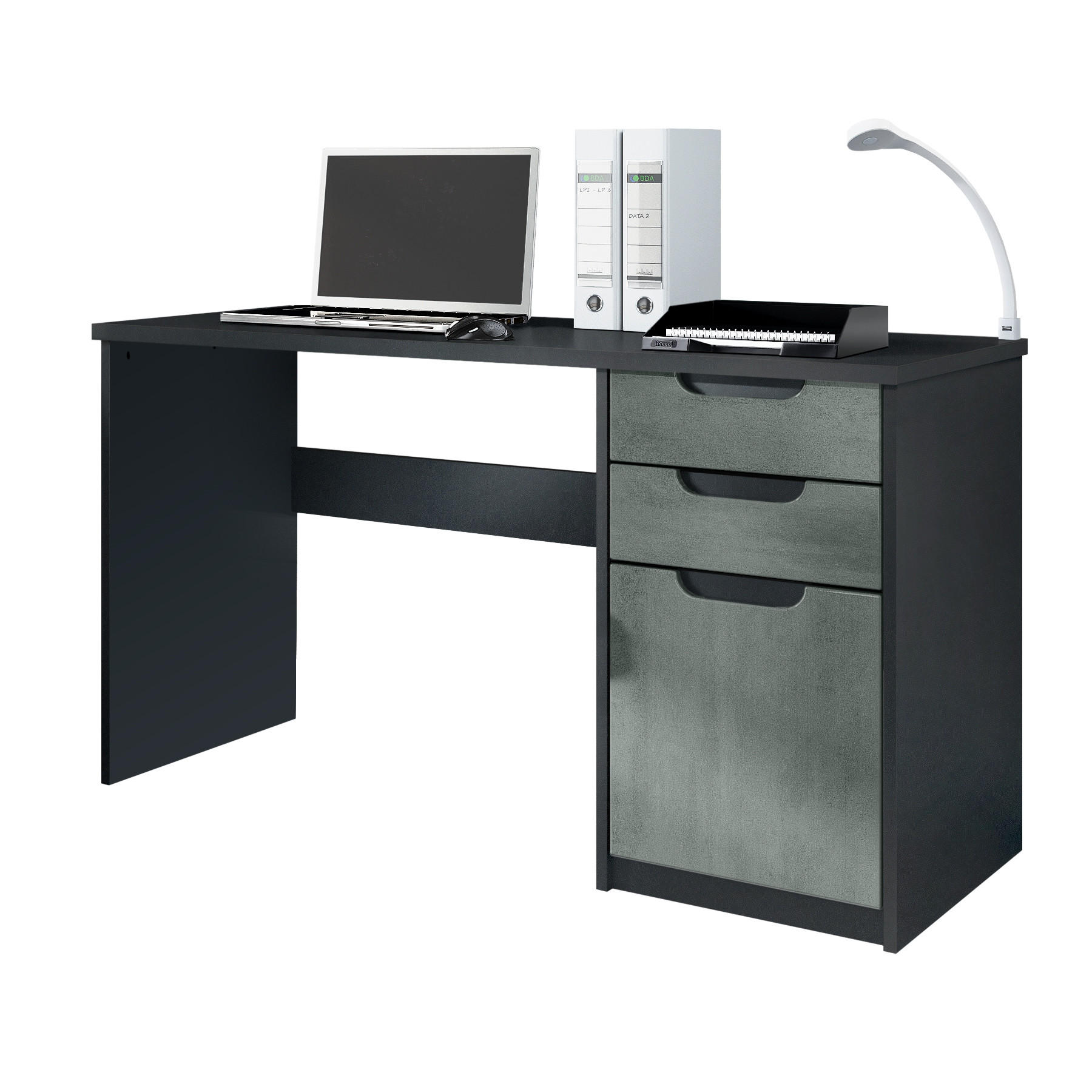 SCHREIBTISCH Logan Fronten in Beton Dunkel Optik - Dunkelgrau, Holzwerkstoff (60/129/76cm) - Vladon