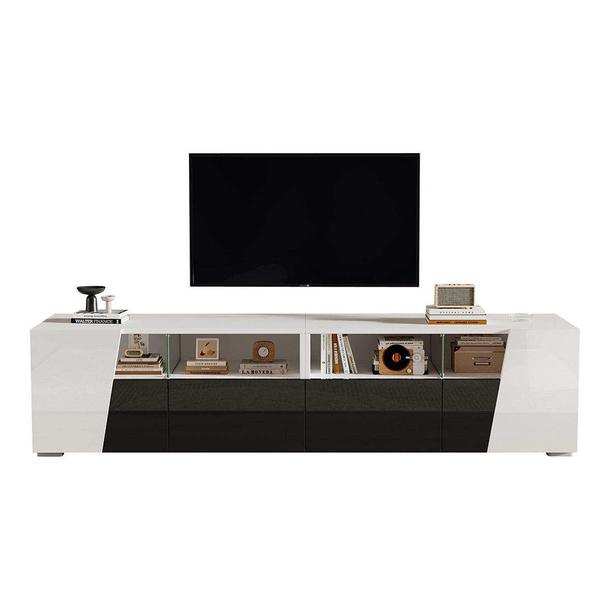 LOWBOARD in 180x38.5x45cm, Weiß + Schwarz - Weiß, Holzwerkstoff (180/45/38.5cm) - KOMHTOM