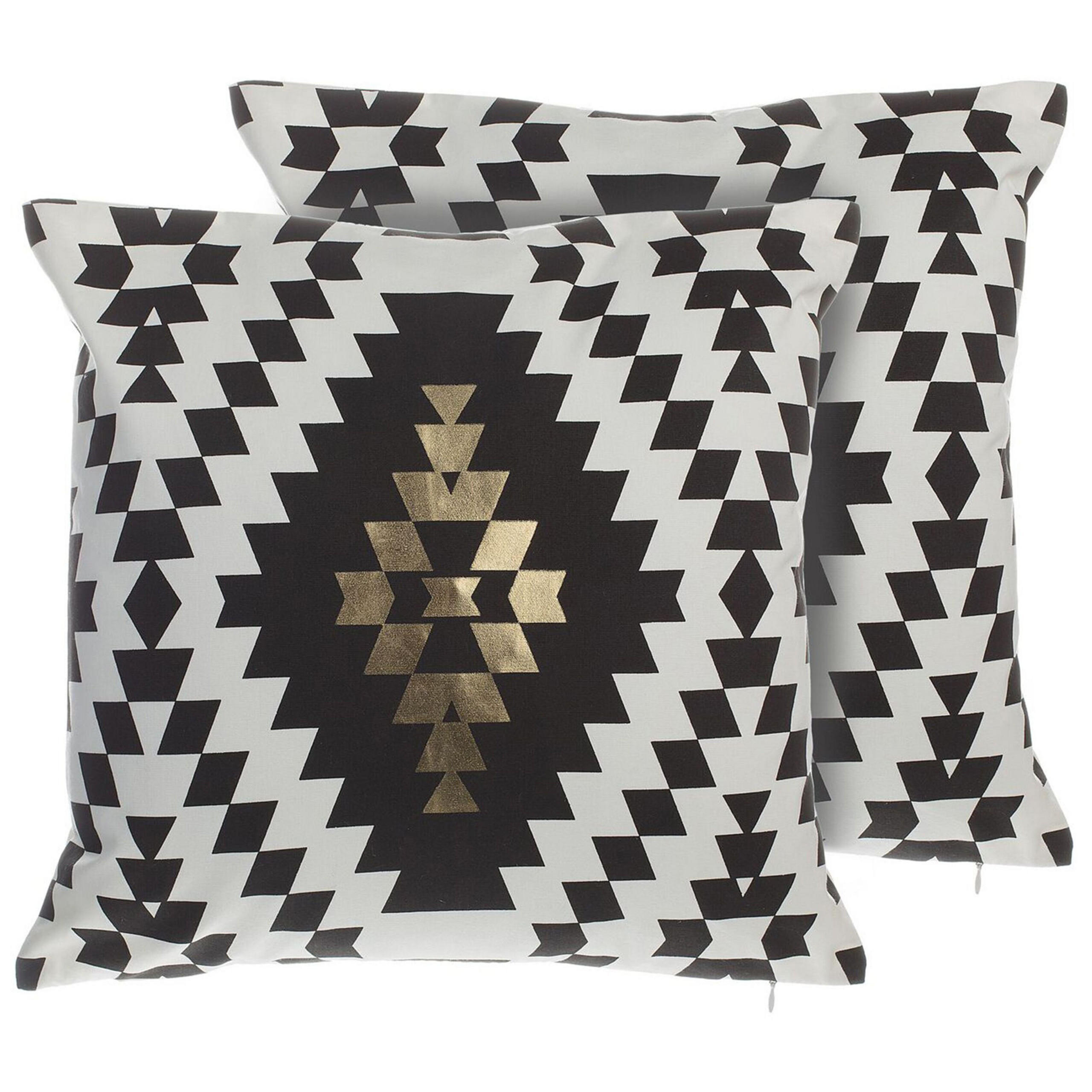 DEKOKISSEN 2er-Set Schwarz-Weiß 45/45 cm Coleus - Schwarz, Naturmaterialien/Textil (45/45cm) - Beliani