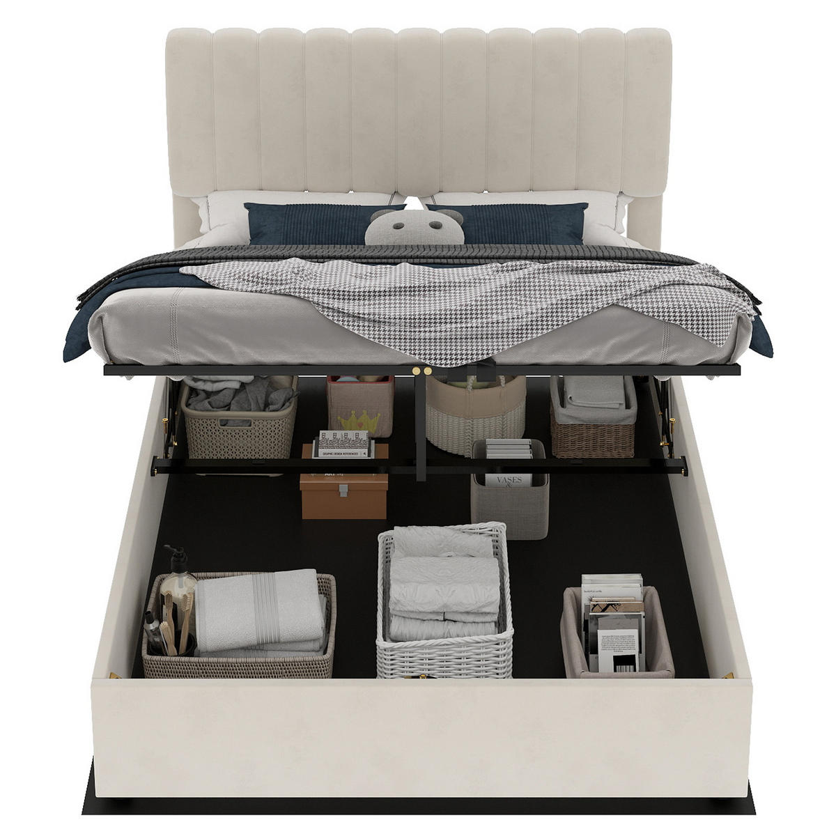 POLSTERBETT 160x200 cm Stauraum hydraulisch beige - Beige, Textil (160/200cm) - LEBENLANG