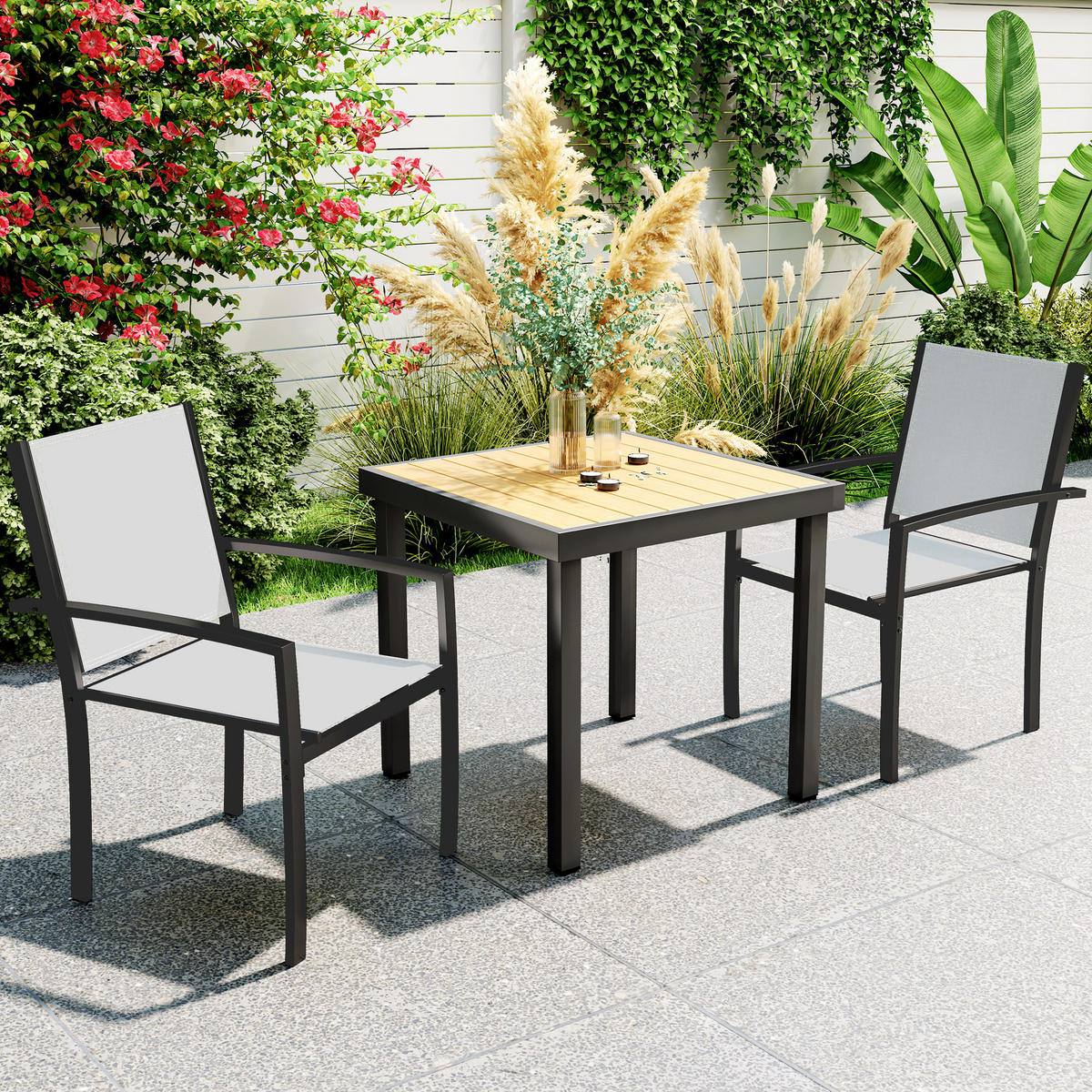 GARTENSTÜHLE 2er-Set DE-13257 mit Armlehnen & Textilène-Bezug Hellgrau - Hellgrau, Metall (65/85/60cm) - ComfortXL