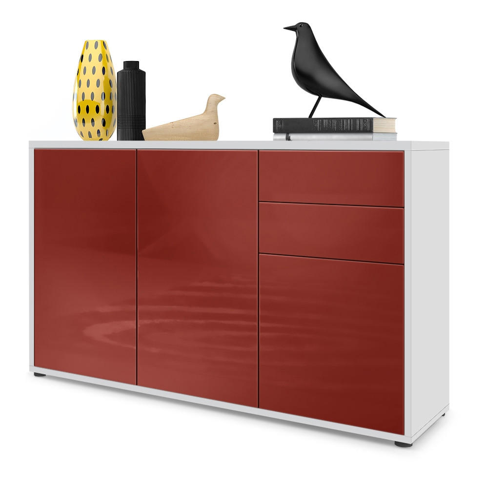 KOMMODE Ben Front in Bordeaux Hochglanz - Bordeaux, Holzwerkstoff (117/74/36cm) - Vladon