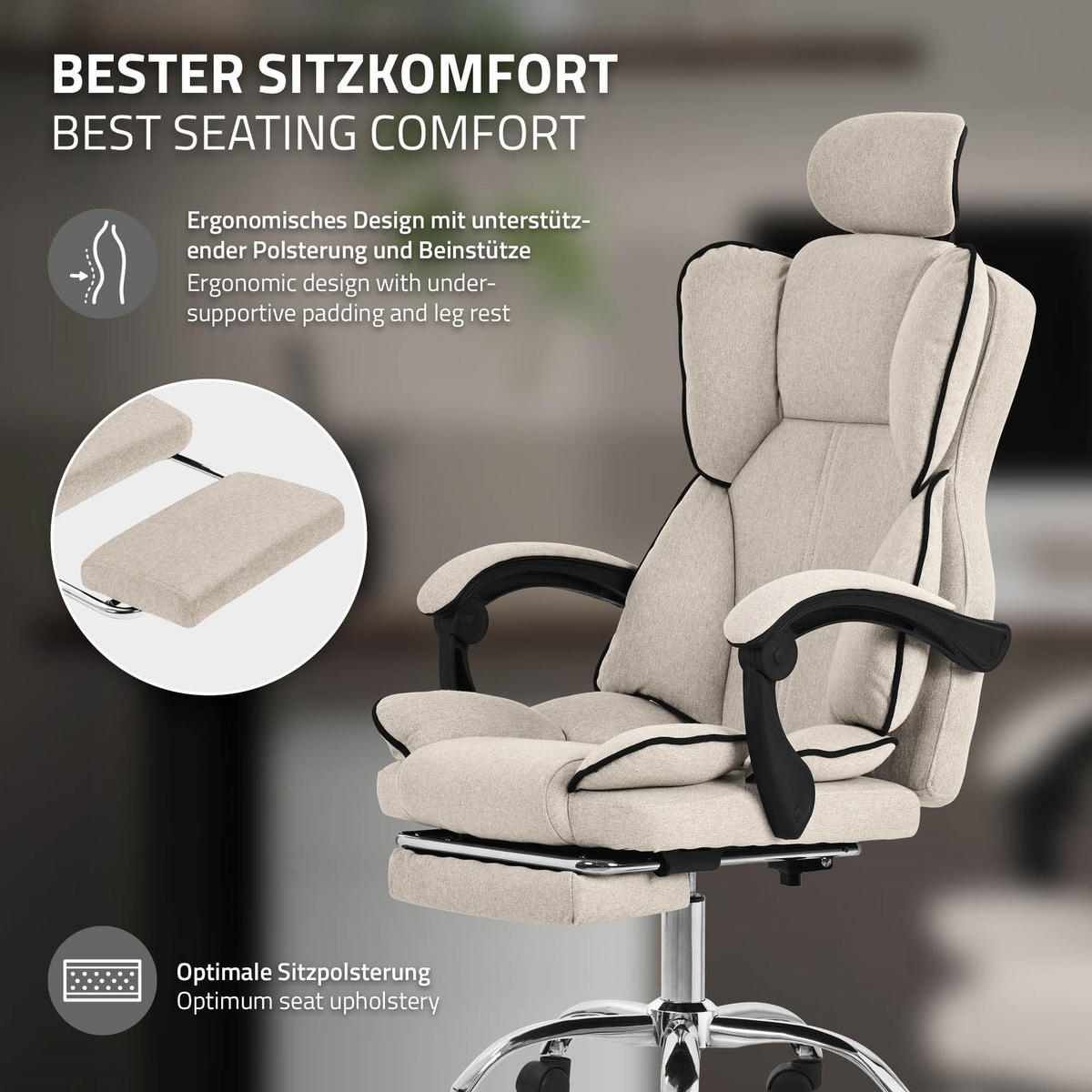 BÜROSTUHL - Beige, Metall (66/130.5/59cm) - ML-DESIGN