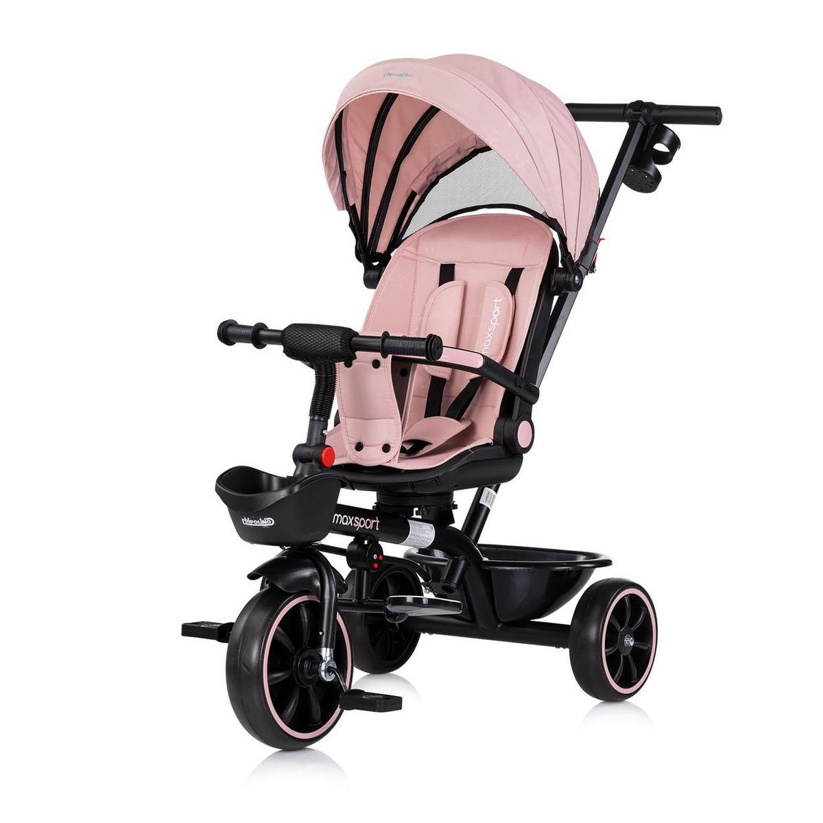 DREIRAD Max Sport 2 in 1 pink Dreirad, Becherhalter, Sitz umkehrbar, Korb - Pink, Metall (116/50/95cm) - Chipolino