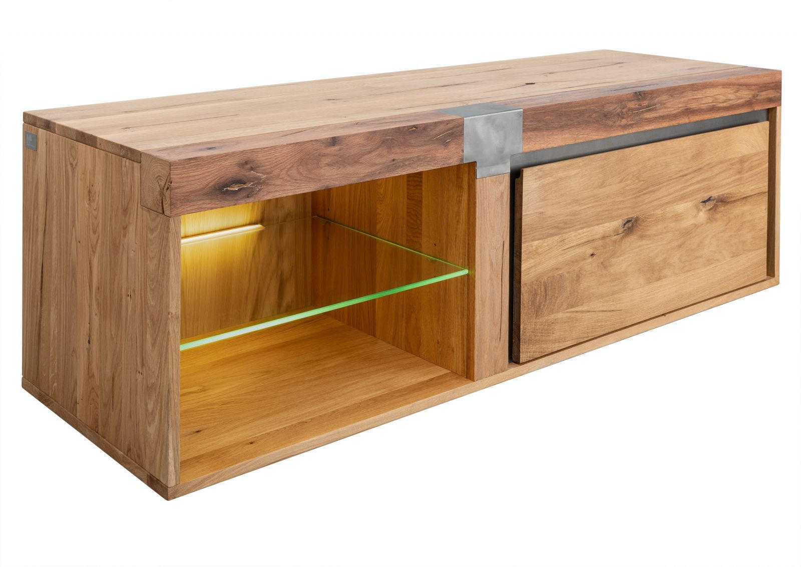 TV-BOARD Wildeiche / Zerreiche 150x48x50 natur geölt NEW AMSTERDAM #01 - Naturfarben, Holz (150/50/48cm) - Massivmoebel24