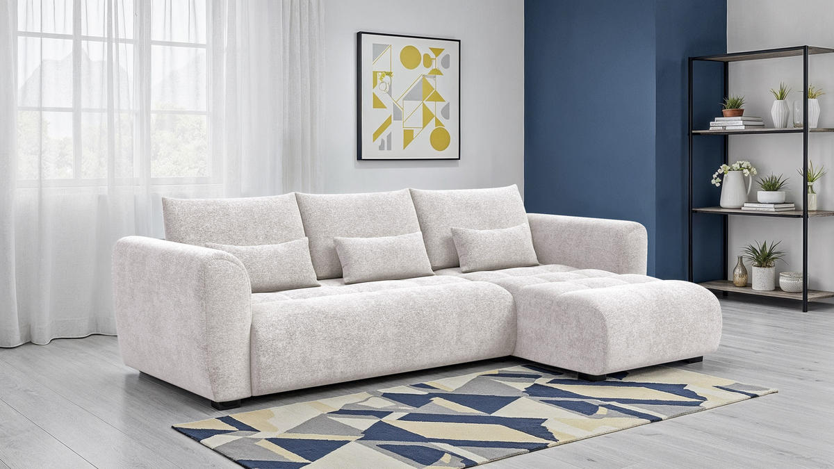 ECKSOFA SORENO 4-Sitzer, ecru - Ecru/Schwarz, Holz/Textil (293/171cm) - Courtois Laville