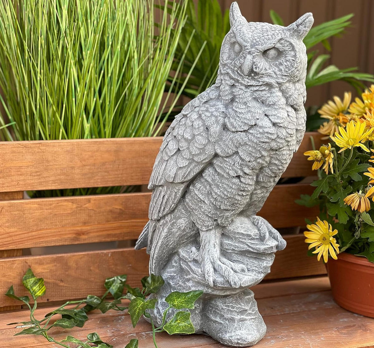 STEINFIGUR Eule Uhu groß naturgetreu frostfest Steinguss - Grau, Stein (20/41/16cm) - stoneandstyle