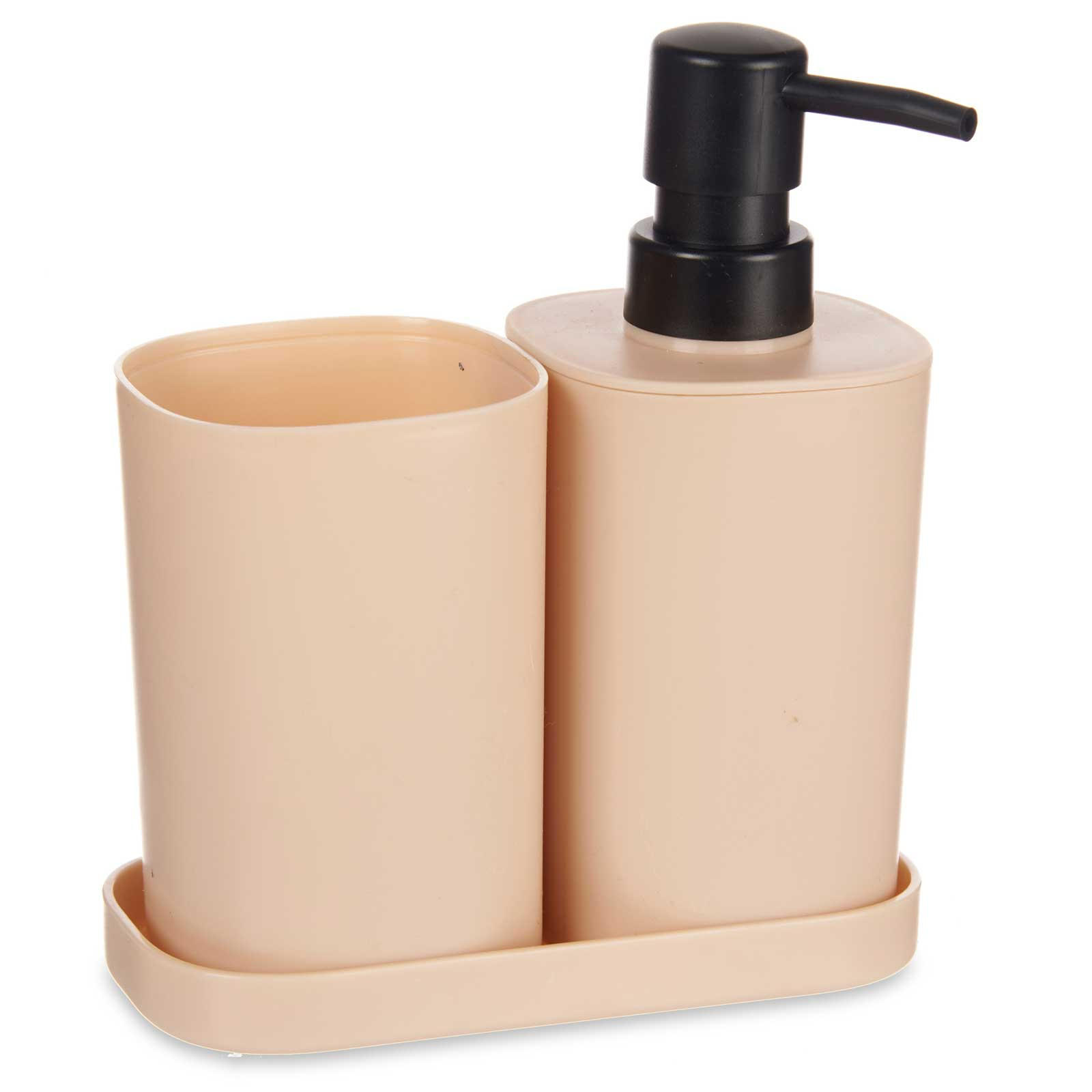 BAD-ACCESSOIRES Seifenspender, Becher, Untersetzer Kunststoff 3-teilig - Beige, Kunststoff (15/16/7cm) - Berilo