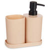 BAD-ACCESSOIRES Seifenspender, Becher, Untersetzer Kunststoff 3-teilig - Beige, Kunststoff (15/16/7cm) - Berilo