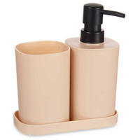 BAD-ACCESSOIRES Seifenspender, Becher, Untersetzer Kunststoff 3-teilig - Beige, Kunststoff (15/16/7cm) - Berilo