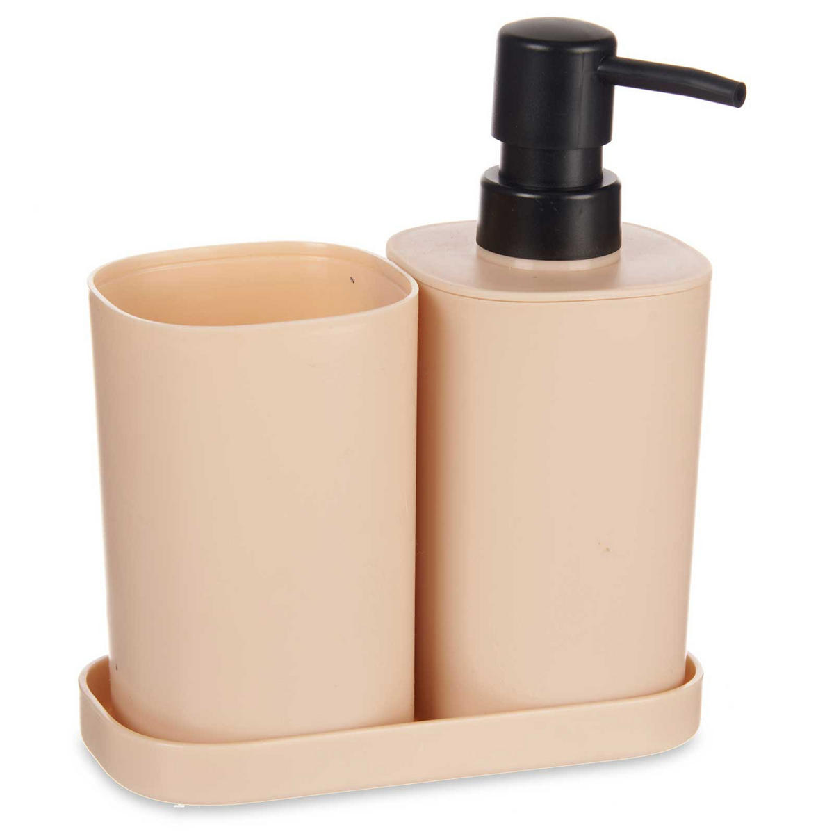 BAD-ACCESSOIRES Seifenspender, Becher, Untersetzer Kunststoff 3-teilig - Beige, Kunststoff (15/16/7cm) - Berilo