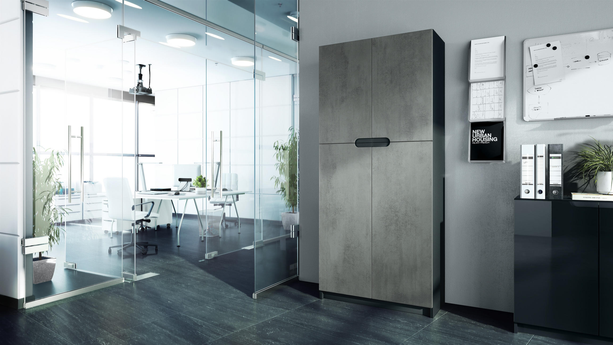 BÜROSCHRANK Logan Fronten in Beton Dunkel Optik - Dunkelgrau, Holzwerkstoff (82/185/37cm) - Vladon