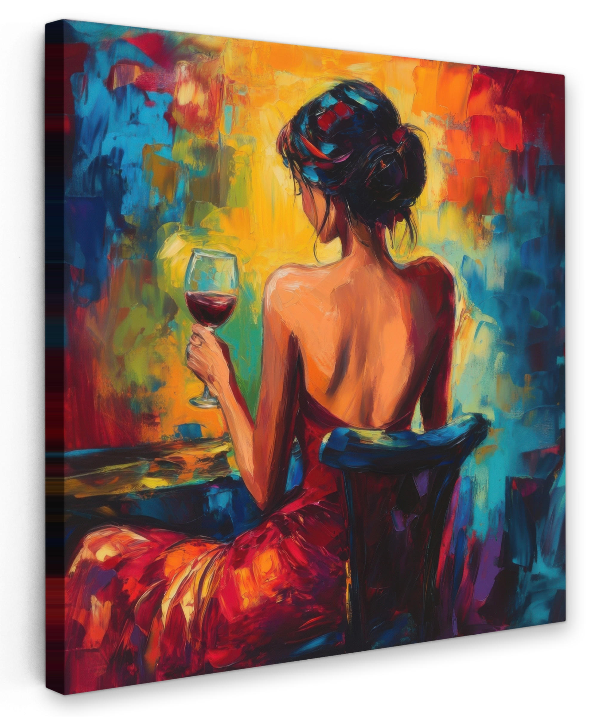 LEINWANDBILD Wein - Frau - Stimmungsvoll - Farbenfroh 20x20 cm - Bordeaux, Textil (20/20cm) - MuchoWow