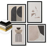 WANDBILDER 4er-Set - 50x50 cm & 40x60 cm Schwarzer Rahmen - Abstrakte weiß-braune Muster - Schwarz, Kunststoff (50/50cm) - ArtPrintCave