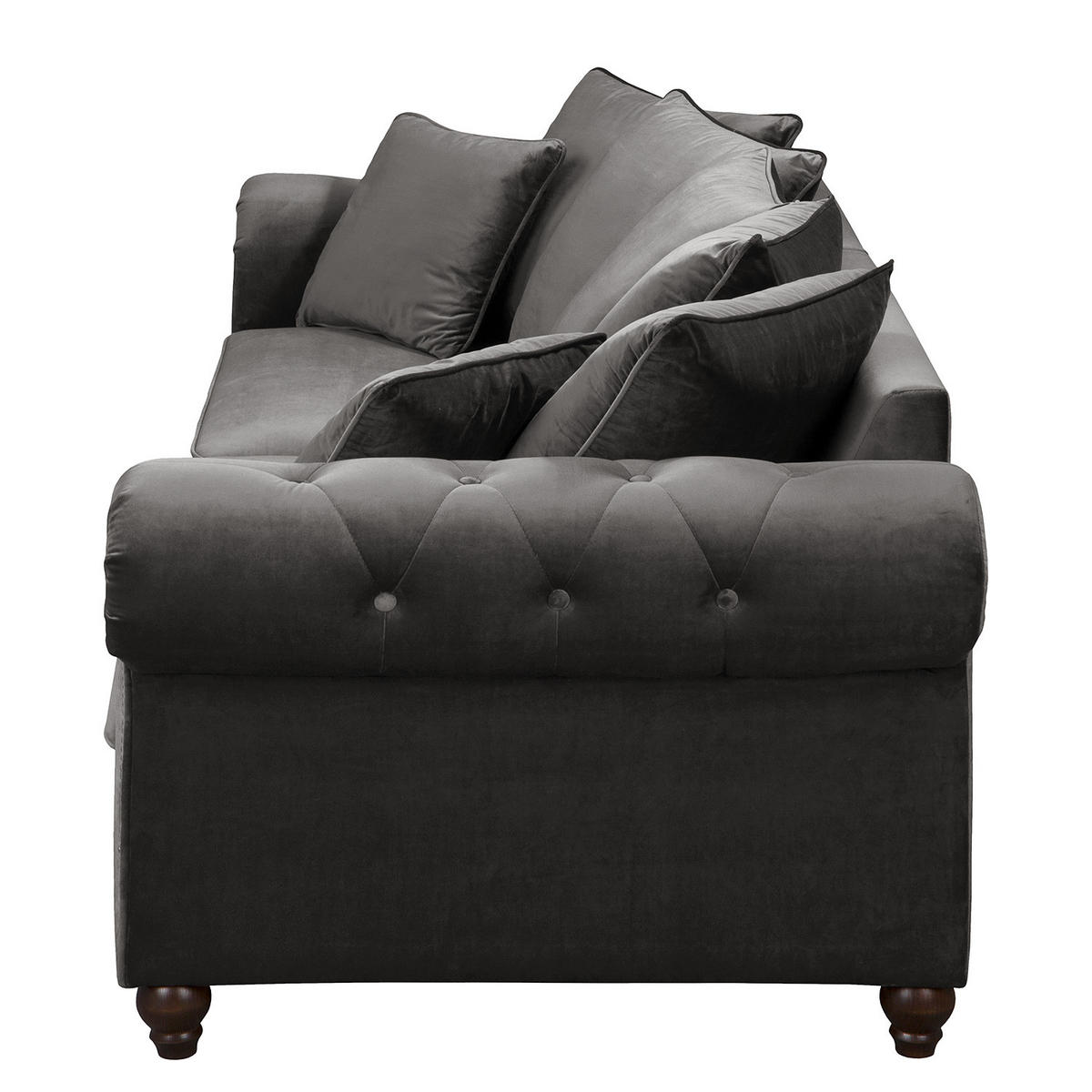 BIGSOFA - Samt - Silberfarben/Grau, Buchenholz/Textil (260/90/93cm) - home24