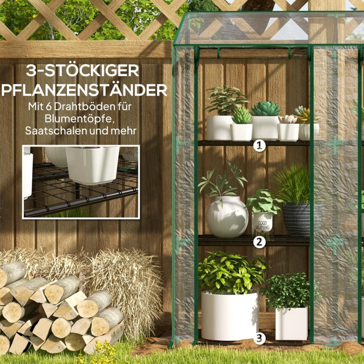 GEWÄCHSHAUS Mini 3 Etagen 6 Regale transparent - Transparent, Metall (143/151/46cm) - Fortuna Lai