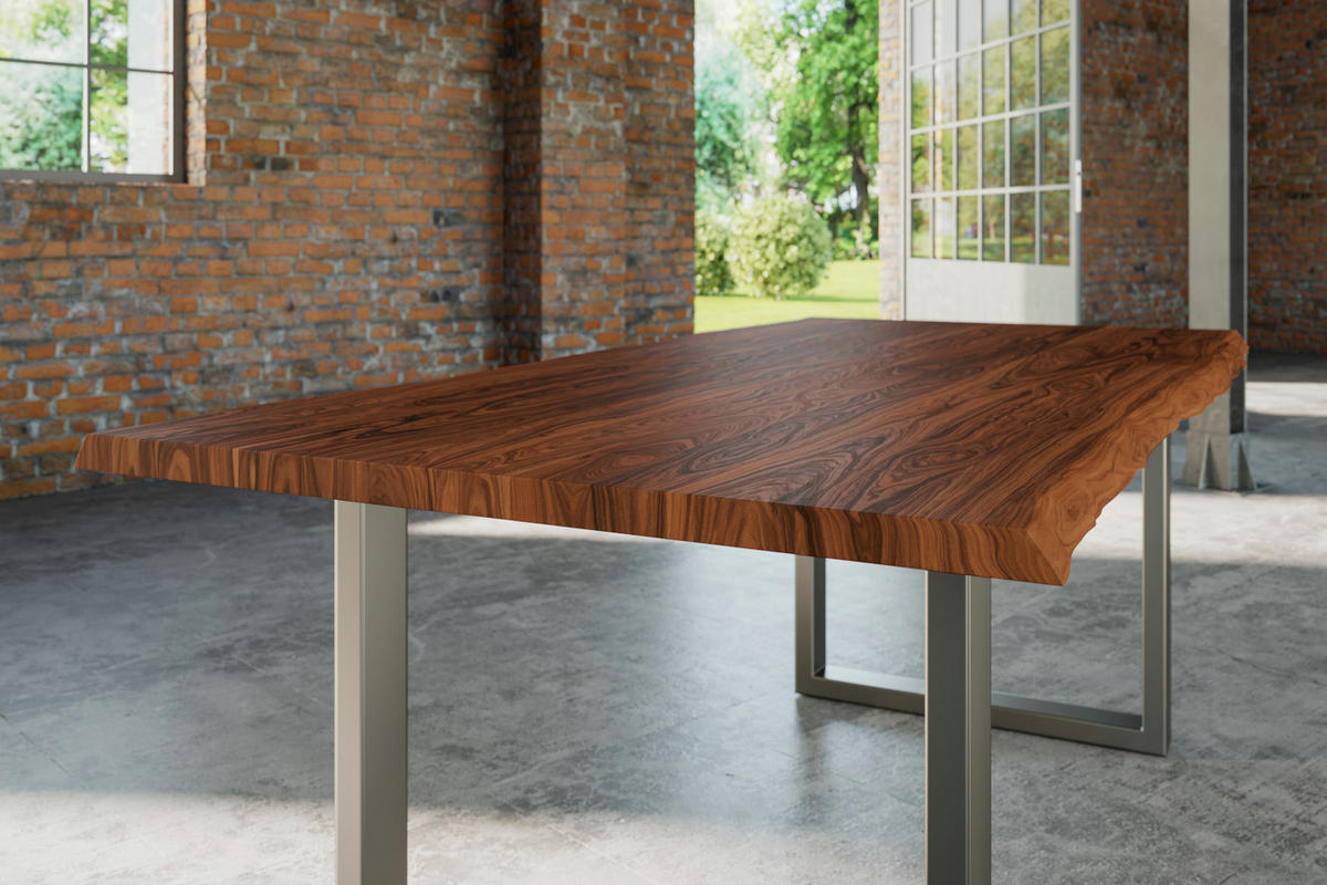 ESSTISCH LAUREN - Silberfarben/Nussbaumfarben, Holz/Metall (100/200/77cm) - SAM