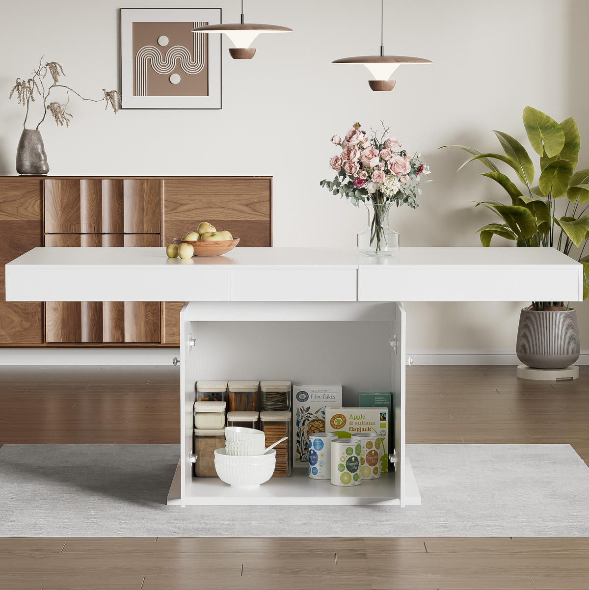 AUSZIEHTISCH 140/80/76 cm in Weiß – mit Stauraum & Platz für bis zu 8 Personen - Weiß, Holzwerkstoff (180/140/76cm) - BEAOK
