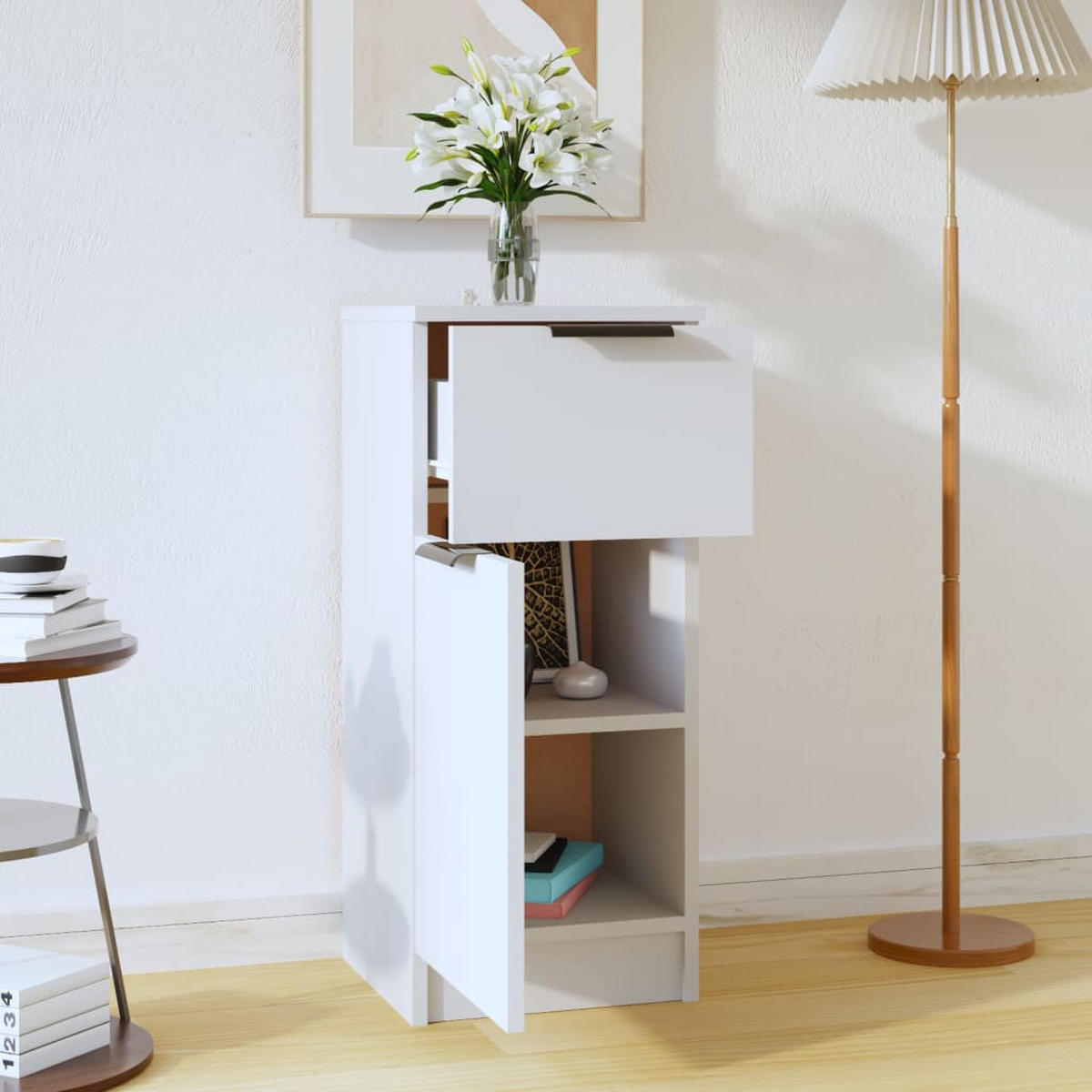 SIDEBOARD mit 1 Tür, 1 Schublade 30/30/70 cm aus Holzwerkstoff Weiß - Weiß, Holz (30/70/30cm) - vidaXL