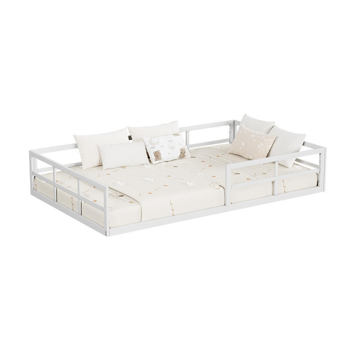 BODENBETT AUS METALL Minno Weiß 205 x 125 cm ohne Matratze - Weiß, Metall - VitaliSpa