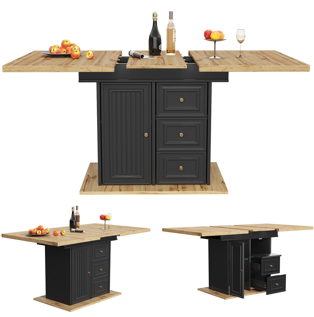 ESSTISCH 110-140x80x75 cm in Natur und Schwarz aus MDF in Holzoptik ausziehbar - Naturfarben, Holzwerkstoff (140/80/75cm) - Modfu