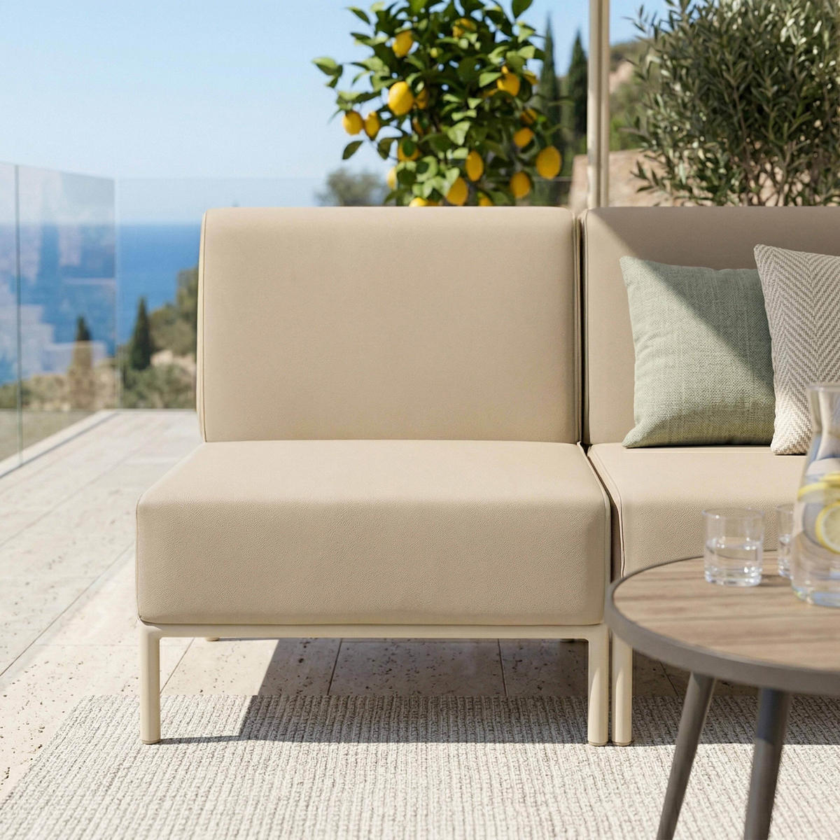 GARTENSOFA mit 2 Sitzplätzen, Beige - Beige, Textil (80/78/144cm) - Oviala