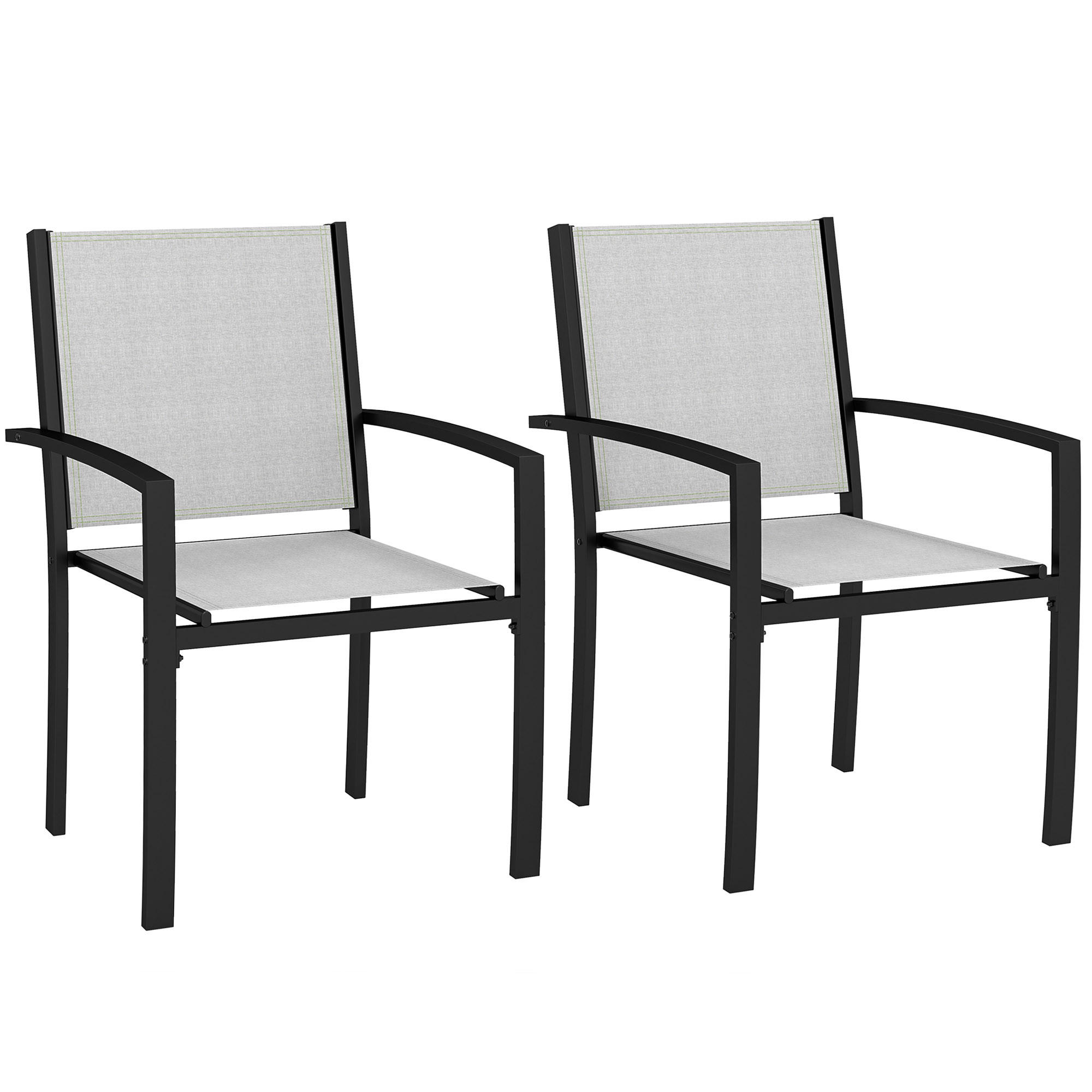 GARTENSTÜHLE 2er-Set DE-13257 mit Armlehnen & Textilène-Bezug Hellgrau - Hellgrau, Metall (65/85/60cm) - ComfortXL