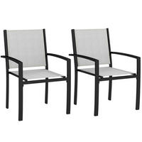 GARTENSTÜHLE 2er-Set DE-13257 mit Armlehnen & Textilène-Bezug Hellgrau - Hellgrau, Metall (65/85/60cm) - ComfortXL