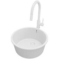 GRANITSPÜLE Valletta Slim, 2-er set Alles Weiß 46/46 cm 1 Becken + Küchenarmatur 40/20 cm + Ablauf-Set ab 50er Unterschrank - Weiß, Kunststoff (46/20/46cm) - Primagran