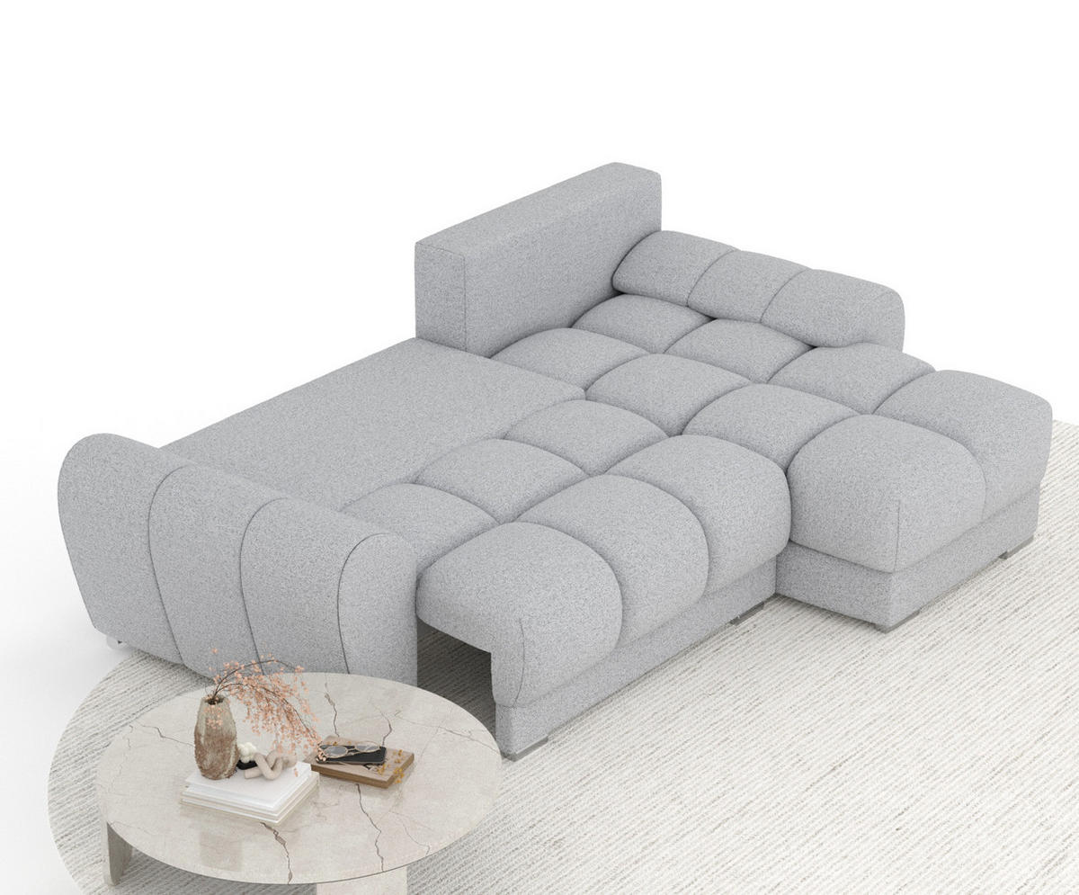 ECKSOFA MIT SCHLAFFUNKTION Peebles Hellgrau Webstoff - Chromfarben/Hellgrau, Holz/Holzwerkstoff (256/175cm) - Maison de Reve