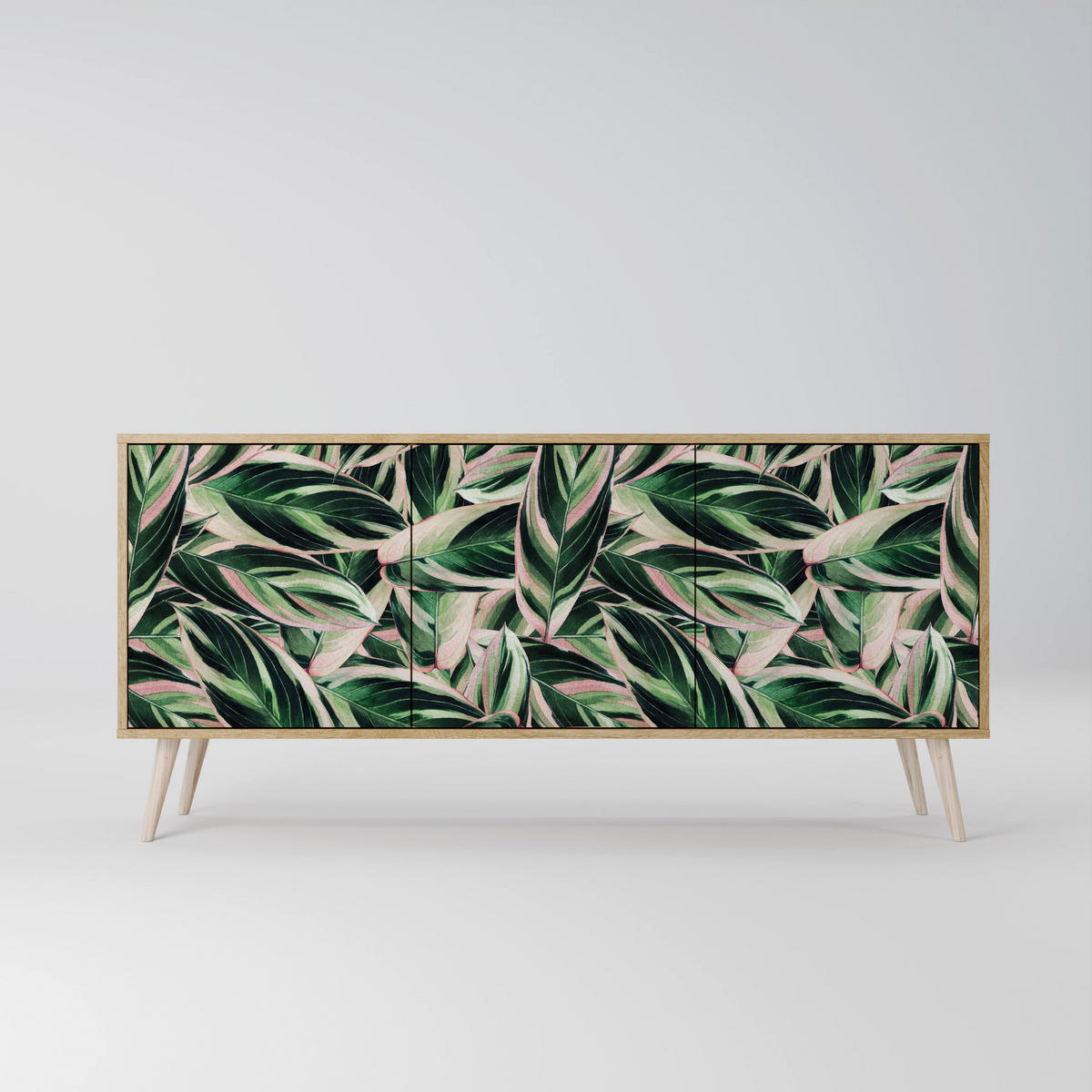 SIDEBOARD EERIE STROMANTHE, Eicheneffekt, 164,5x42x77,5 cm, 3 Türen - Eichefarben/Buchefarben, Holzwerkstoff/Buchenholz (164.5/77.5/42cm) - SpaceRebels