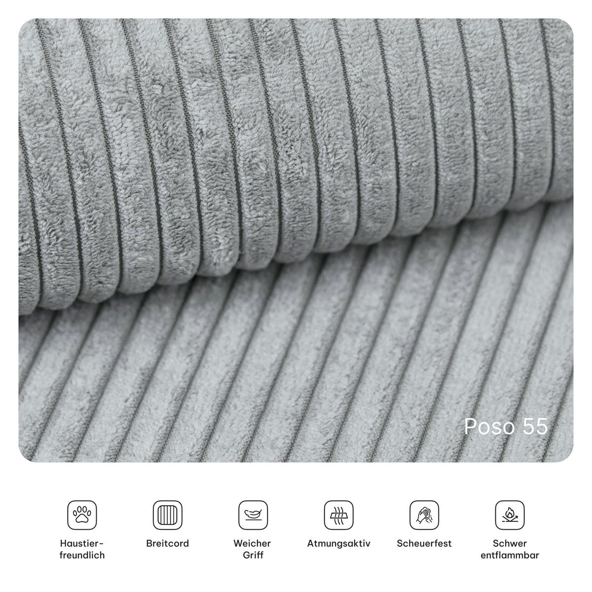 ECKSOFA ANKO modulares Boneless Sofa mit Schlaffunktion Hellgrau Kordstoff - Hellgrau, Textil (270/160cm) - MASSENO
