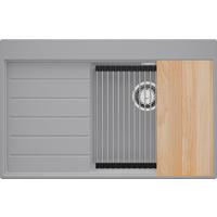 SPÜLBECKEN Sydney, 2-er set Grau 78/50 cm 1 Becken + Ablauf-Set + Küchenzubehörset ab 50er Unterschrank - Chromfarben/Beige, Kunststoff (78/20/50cm) - Primagran