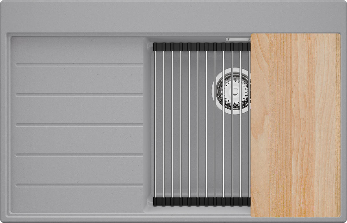 SPÜLBECKEN Sydney, 2-er set Grau 78/50 cm 1 Becken + Ablauf-Set + Küchenzubehörset ab 50er Unterschrank - Chromfarben/Beige, Kunststoff (78/20/50cm) - Primagran